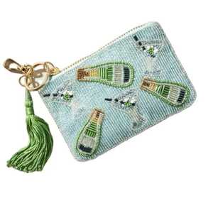 Pochette à monnaie perlée verte et rose avec nœud, style coquette, en perles de rocaille et ruban, avec fermeture éclair, fournisseur B2B - Product Image 6