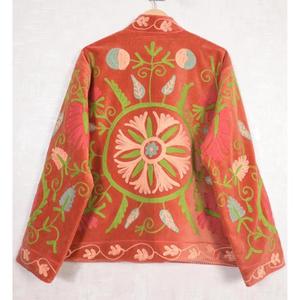Indian Velvet Suzani Floral <b>Embroidered</b> Breathable Eco-Friendly Winter Quilted Stand Collar <b>Jacket</b> Boho Handmade <b>Women</b> Ethnic - Product Image 3