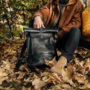 Authentic Leather Roll Top Backpack Handcrafted Cowhide Travel Rucksack Mens Waterproof Laptop <b>Bag</b> <b>Pack</b> LTBP-0080 - Product Image 1