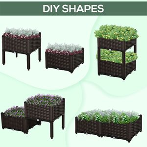 Jardinière surélevée auto-arrosante 2 pièces avec pieds, marron, pour cultiver des fleurs, des herbes et des légumes - Product Image 4