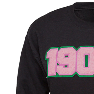 Black 1908 Embroidered Crew Neck <b>Sweatshirt</b> with <b>Pink</b> Green Emblem Long Sleeve Pullover Casual Women's Fashion Top Soft Warm - Product Image 4