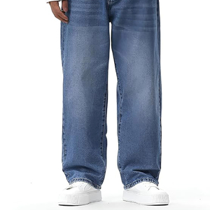Straight Leg Men's Stonewashed <b>Denim</b> Jeans Midweight Cotton Casual Loose Fit Blue Spring Wear - Product Image 4