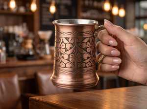 Mug en cuivre gravé avec poignée en laiton 400 ml (13,5 oz), tasse turque en cuivre à motif floral, cadeau d'anniversaire pour lui, Moscow Mule rustique - Product Image 3