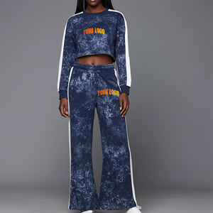 Custom Logo Women's <b>Tie</b> <b>Dye</b> 2 Piece Tracksuit <b>Set</b> Full Sleeve Knitted Sporty Casual All Seasons Side Stripe Joggers Crew Neck - Product Image 4