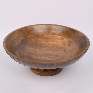 Bol à fruits sur piétement en bois de manguier fait main - Bol décoratif rustique pour la décoration de la maison - Bols de service en bois en gros - Product Image 5