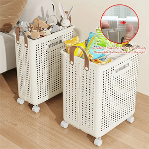 Cesto della biancheria pieghevole in ceramica bianco di grandi dimensioni, ampio e multifunzione portatile, a ruote, tinta unita per il bagno - Product Image 1