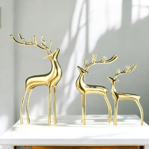 Gold Plated Reindeer Figurines Set of 2 Modern Animal Sculptures for Tabletop <b>Christmas</b> Decor Living Room Artistic Decoration - Product Image 3