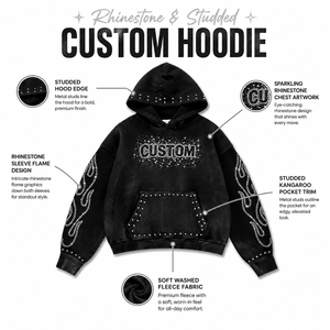 Sudadera con Capucha Personalizada con Logotipo de Pedrería, Estilo Urbano, Vintage, Lavado Ácido, Oversize, con Tachuelas, de Forro Polar Pesado de Algodón para Hombre - Product Image 5