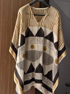 Kaftan indien fait main en coton pour femme, robe longue maxi à col en V, cache-maillot de plage à col montant, imprimé à la main, vêtement de nuit ethnique - Product Image 2