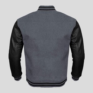 Veste universitaire en laine marron pour homme avec manches en cuir noir, logo frontal, coupe classique, col montant, coupe-vent, style preppy, tenue décontractée d'automne - Product Image 5