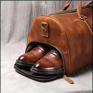 <b>Leather</b> Duffle <b>Bag</b> Weekender Genuine Cowhide Goatskin Travel <b>Holdall</b> Carry Luggage 15inch Water Resistant Eco-Friendly Large - Product Image 5