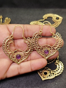 Pendientes de botón geométricos de moda para mujer, chapados en oro, con amatista y apatita, para boda o compromiso, joyería de piedra natural - Product Image 3