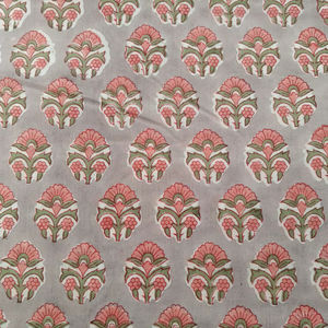 Rose clair vert Floral main bloc imprimé 100% pur coton indien tissu cour pour femmes chemises Lingerie couvre filles garçons - Product Image 1