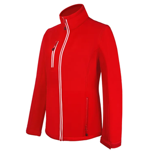 Men's <b>Red</b> Fleece Jacket Stand Collar Zipper Closure Windproof Casual Outdoor Wear Autumn Season Regular Fit Slim Style - Product Image 2