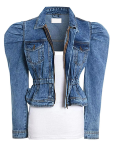 เสื้อแจ็คเก็ตยีนส์สั้นสีฟ้าอ่อนสำหรับผู้หญิง วัยรุ่น สไตล์ลำลอง คลาสสิก ผ้าฝ้าย 100% ซักแล้ว ขายส่ง - Product Image 6