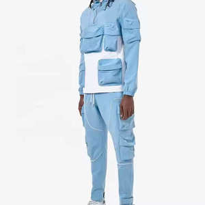 Custom Men Utility Windbreaker Set Streetwear Multi-Pocket Cargo Tracksuit Tactical Hooded Jacket and <b>Jogger</b> Pants 2 Piece Set - Product Image 3