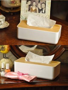 Bamboo Lid ABS Free Standing Tissue Box Cover Rectangular Napkin Holder Modern Paper for Bathroom Living Room Office - Product Image 3