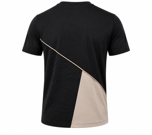 เสื้อยืดคอกลมแขนสั้นผู้ชาย ผ้าถักสีตัดต่อ แห้งเร็ว ระบายอากาศได้ดี ผ้าฝ้าย 100% ทรงปกติ สวมใส่สบาย สีดำ สีเบจ - Product Image 6