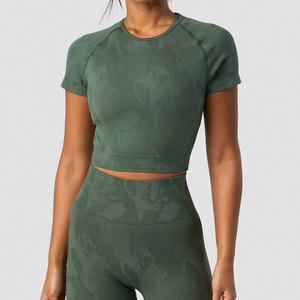 T-shirt de sport compressif pour femme, extensible, haute élasticité, en Spandex/Nylon, imprimé, tendance fitness - Product Image 1