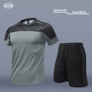 T-shirt de sport à col rond et manches courtes pour homme LANTU, 100 % coton, respirant, séchage rapide, color-block, coupe classique, logo uni sur le devant - Product Image 2