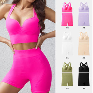Conjunto de gimnasio de dos piezas para mujer: sujetador con espalda cruzada y shorts levanta glúteos, transpirable, para entrenamiento, fitness, yoga y natación - Product Image 2