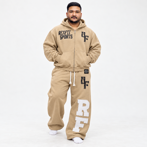 Survêtement de sport Rexfit unisexe avec fermeture éclair sur le devant, haut en polaire, pantalon ample, blocs de couleurs contrastés, impression personnalisée, streetwear, deux pièces, hiver - Product Image 2