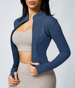 Haut court zippé à manches longues coupe régulière pour le yoga, débardeur respirant à séchage rapide pour l'entraînement en extérieur et le fitness, veste d'entraînement avant - Product Image 1