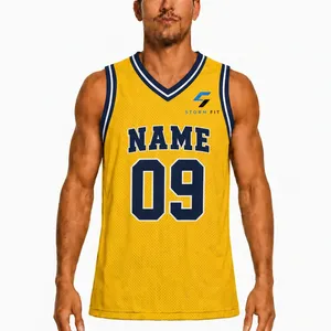 Camiseta de Baloncesto Amarilla Personalizada para Hombre, Cuello en V, Sin Mangas, Impresión Sublimada, Nombre y Número Personalizados 09, Secado Rápido que Absorbe la Humedad - Product Image 2