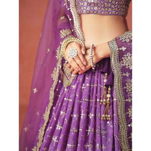 Sophistic Purple <b>Sequins</b> Georgette Plus Size Lehenga Choli for Marriage - Product Image 2