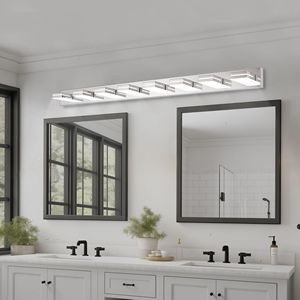 Modern Chrome LED <b>Vanity</b> <b>Light</b> Sleek Minimalist 8-<b>Light</b> Wall Sconce Energy Efficient Easy to Install Bathroom <b>Mirror</b> - Product Image 1