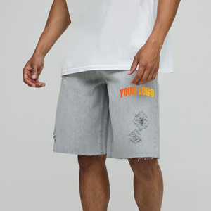 Custom Oversized Baggy Denim Jorts <b>Men</b> Vintage Washed Wide Leg Hip Hop Streetwear Blue Jean Shorts OEM Manufacturer Supplier - Product Image 4