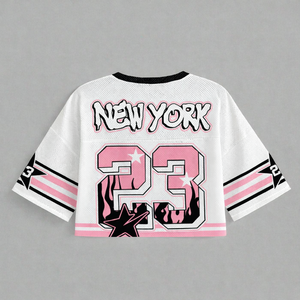 Camiseta de fútbol americano de moda con estampado completo, estilo urbano, de alta calidad, sublimada, de malla, corte holgado y corto, para venta al por mayor, EE. UU. - Product Image 4