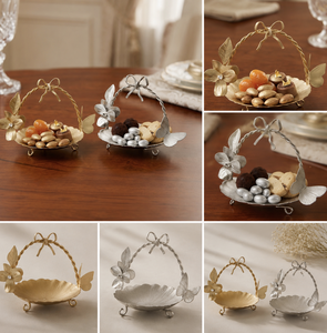 Panier à fruits secs décoratif en métal de luxe avec poignée, bol de service floral, panier à bonbons pour la décoration de table et de la maison - Product Image 5
