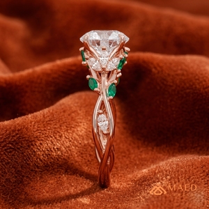 แหวนมอสซาไนต์ทรงกลมสีโรสโกลด์ แหวนเครื่องประดับชั้นดีสำหรับผู้หญิง ประดับด้วยพลอยสีเขียว ดีไซน์ลายดอกไม้ แหวนหมั้นสำหรับเจ้าสาว แฟชั่นยอดนิยม ของขวัญใหม่ - Product Image 5