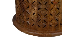 Table basse indienne sculptée à la main en bois de manguier massif à motif de diamant Table d'appoint de thé de forme ronde pour salon Table basse intérieure de luxe à usage domestique