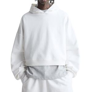 cropped hoodie <b>men</b> 100% cotton oversize drop shoulder streetwear heavyweight custom logo <b>pullover</b> blank crop top hoodies for <b>men</b> - Product Image 2