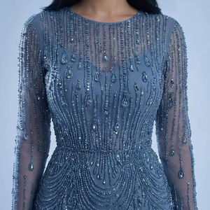 Robe de soirée sirène moulante en maille à sequins géométriques bronze, col montant, manches longues, robe de bal de luxe pour soirée formelle - Product Image 1