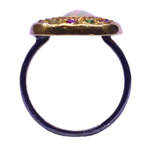 Gemvanity <b>Opal</b> Muti Color Topaz Channel Setting Classic Engagement <b>Ring</b> Vermeil Sterling <b>Silver</b> Gold-Plated Unisex Elegant - Product Image 4