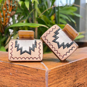 Best Selling Western Inspired Handmade <b>Tooled</b> Leather Mini Hair Clips Geometric <b>Engraved</b> Claw Clip Accessories for Women's - Product Image 5