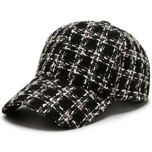 Gorro de Tweed a Cuadros Blanco y Negro para Mujer, Otoño e Invierno, Gorra de 6 Paneles, Gorra Deportiva de Moda para Mujer, Gorra de Béisbol - Product Image 5