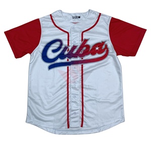 Maillot de baseball Cuba pour homme, blanc et rouge, manches courtes, boutons sur le devant, polyester, coupe classique, toutes saisons, impression du nom de l'équipe - Product Image 1