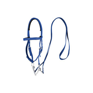 Cuerda de Amarre para Caballos de Malla Elástica Azul con Hebillas Ajustables y Clips Metálicos - Product Image 1