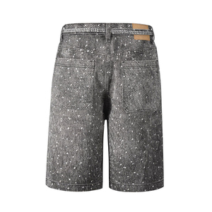 High Waisted Light Wash Denim <b>Shorts</b> With <b>Sequined</b> Decoration Breathable Casual Summer Style Straight Leg Cut - Product Image 3