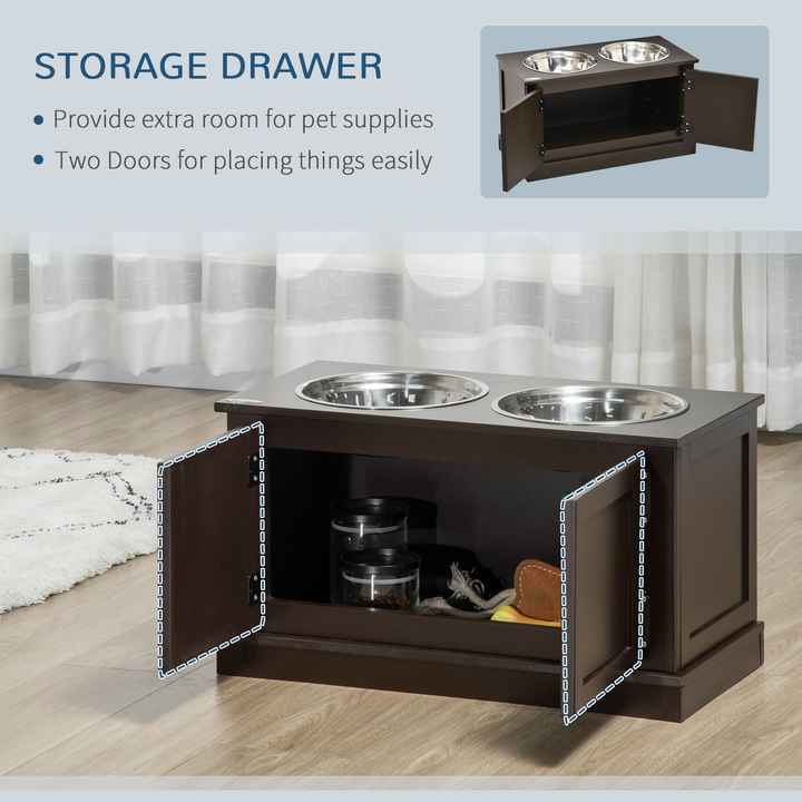 Elevated Dog Bowls with Storage for Large Dogs Two Stainless Steel Feeders Coffee Inspired Pet Bowls & Feeders