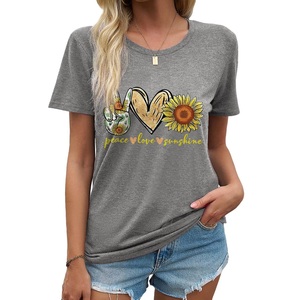 T-shirt imprimé pour femme, col rond, manches courtes, décontracté, été, 100 % coton respirant, coupe classique, vente en gros, best-seller BD - Product Image 3