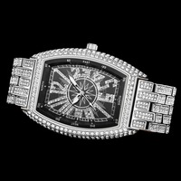 Montre analogique à quartz unisexe de qualité supérieure avec lunette sertie de diamants, bracelet en acier inoxydable, verre saphir, boîtier de 41 mm