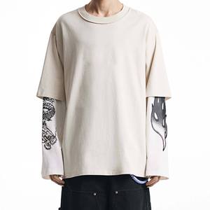 T-shirt à manches longues double couche pour homme OEM, en coton épais, coupe oversize, style streetwear décontracté - Product Image 5