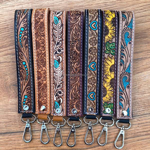 Turquoise & White Feather Tooled Wristlet Porte-clés en cuir Porte-clés personnalisé-Cowgirl Car Key Western Key Strap Wrist Keychain - Product Image 6