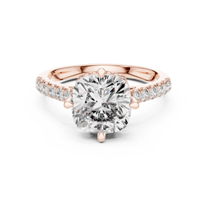 Bague de fiançailles en or rose massif 18 carats avec diamant taille coussin et pavé, alliance de mariage micro-pavée étincelante, bijoux personnalisés - Product Image 1
