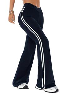 2026 Fashion Striped High Waist Elastic Waist Yoga <b>Flare</b> Pants Custom Logo Butt Lifting Sweat-Wicking Gym Running <b>Leggings</b> for - Product Image 5